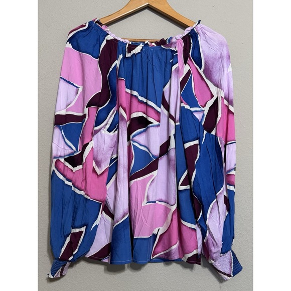 Perch Women's Shirt Top 1X Colorful Abstract Artsy Festival - Picture 5 of 10